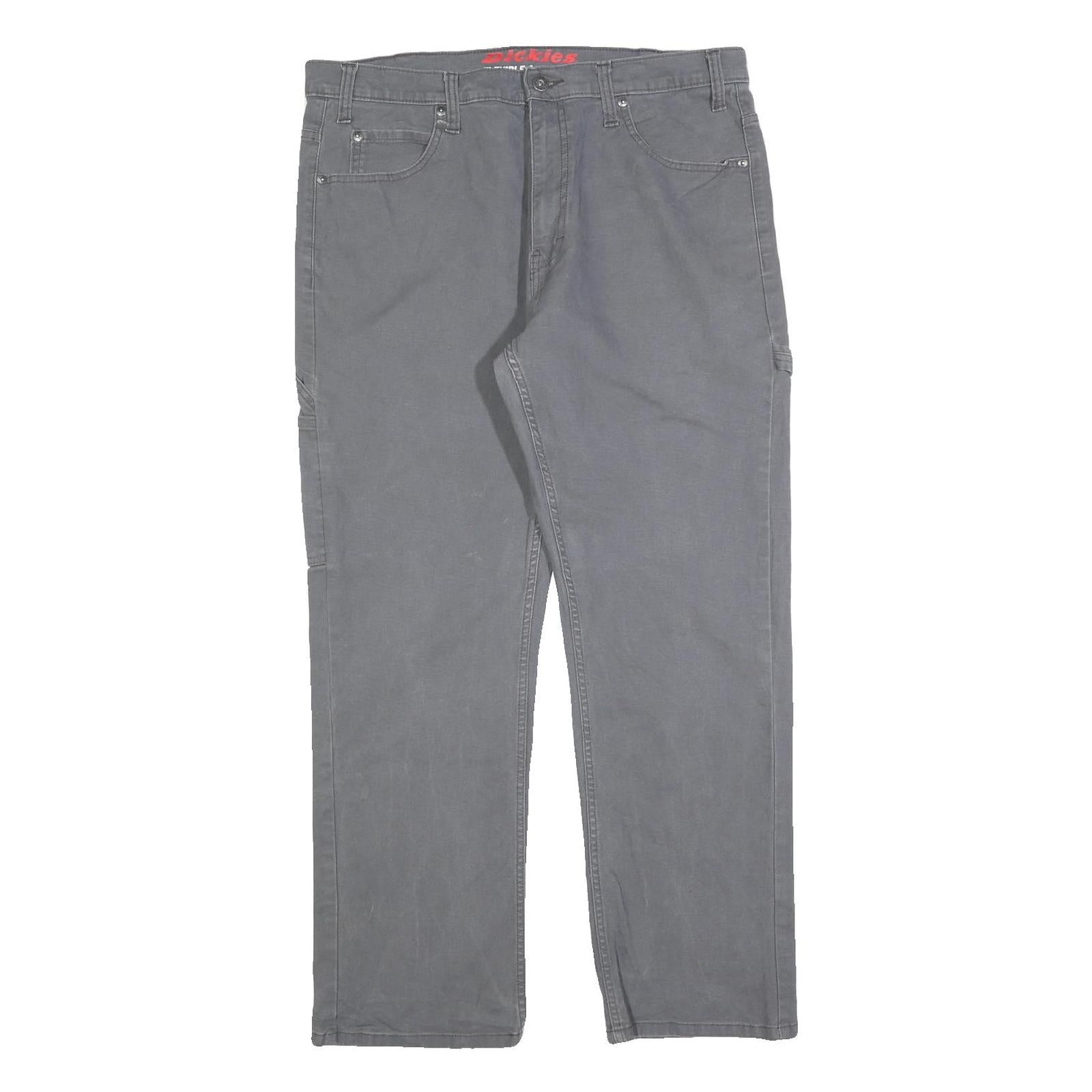 DICKIES Mens Grey Cotton Blend Regular Fit Straight Leg Trousers W36 L30