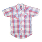 WRANGLER Mens Pink & Blue Check Shirt L Short Sleeve Western Style Snap Buttons