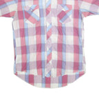 WRANGLER Mens Pink & Blue Check Shirt L Short Sleeve Western Style Snap Buttons