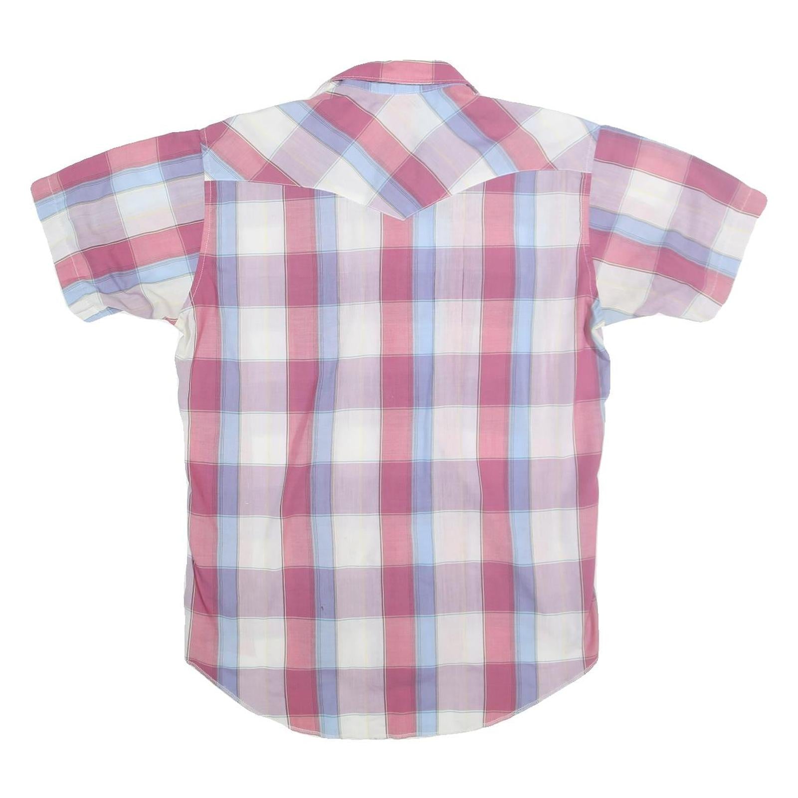 WRANGLER Mens Pink & Blue Check Shirt L Short Sleeve Western Style Snap Buttons