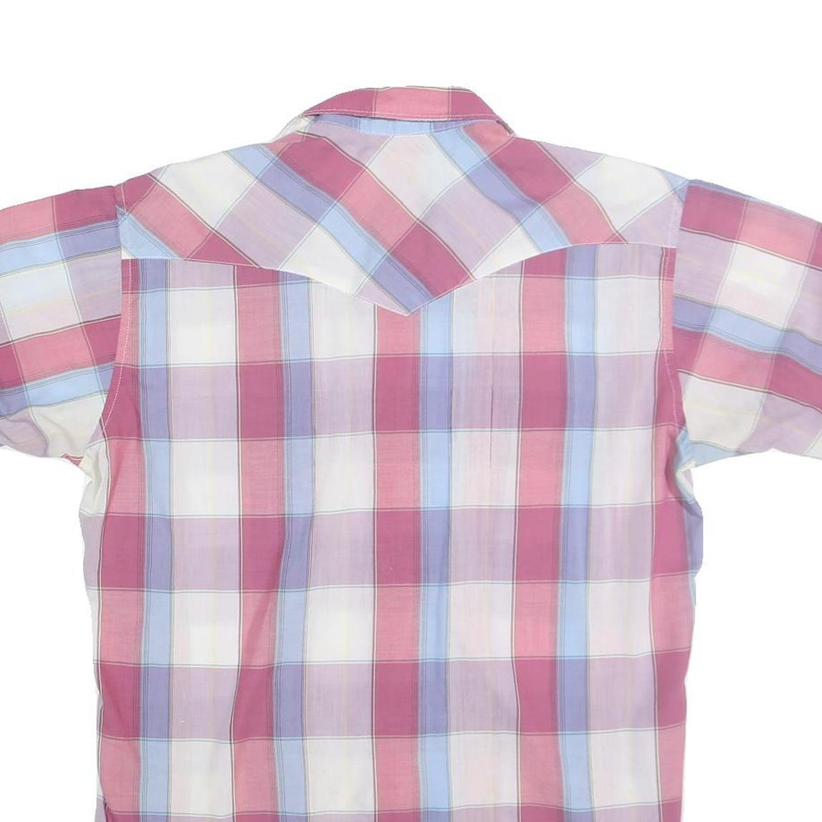 WRANGLER Mens Pink & Blue Check Shirt L Short Sleeve Western Style Snap Buttons