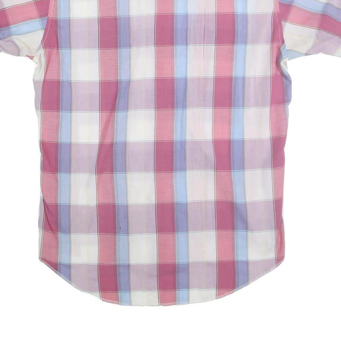 WRANGLER Mens Pink & Blue Check Shirt L Short Sleeve Western Style Snap Buttons