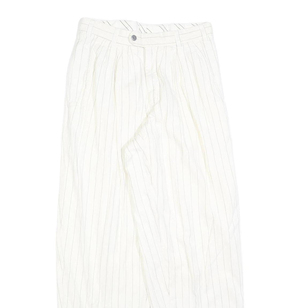 Womens Relaxed Fit White Pinstripe Trousers W26 L30 Classic Straight Zip Closure