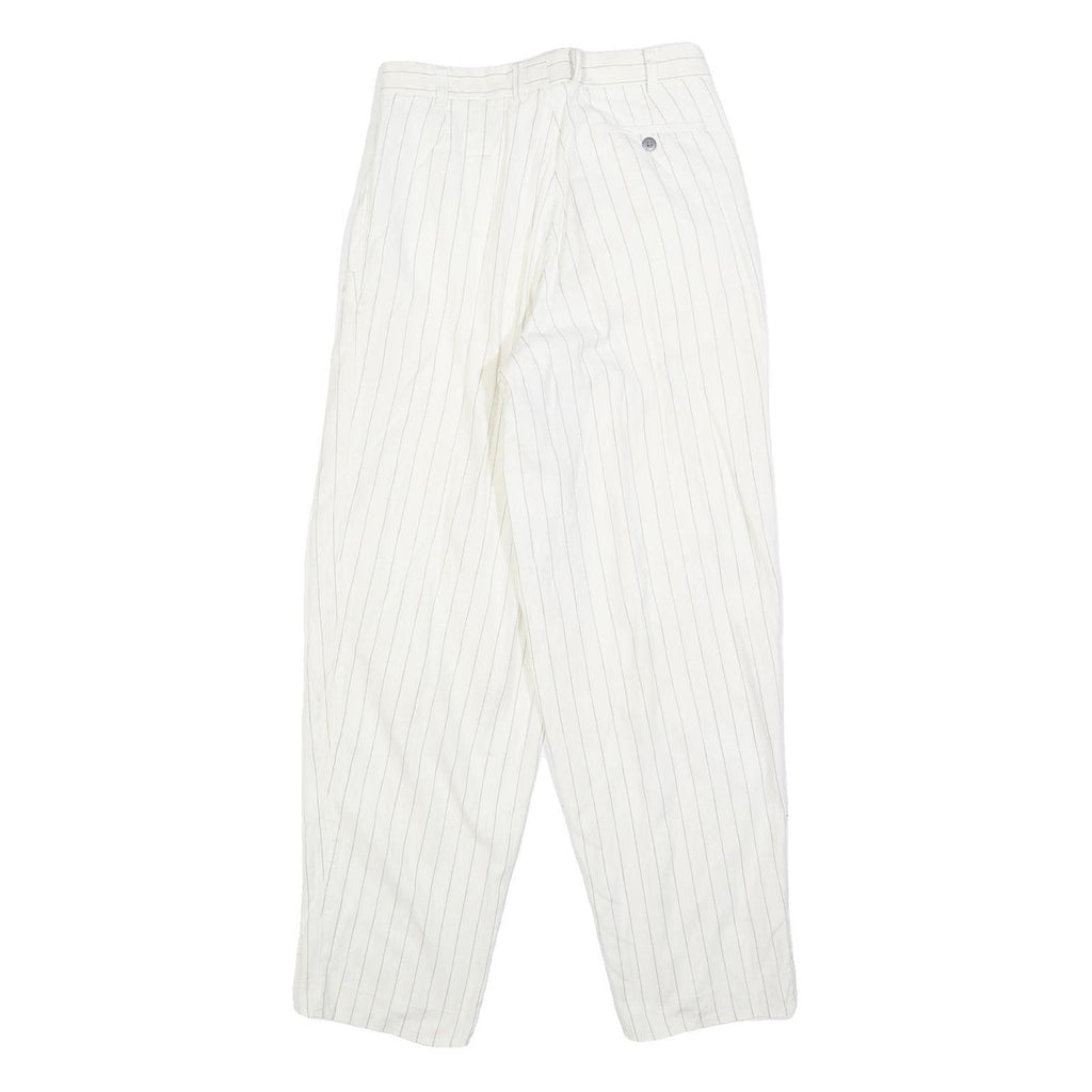 Womens Relaxed Fit White Pinstripe Trousers W26 L30 Classic Straight Zip Closure