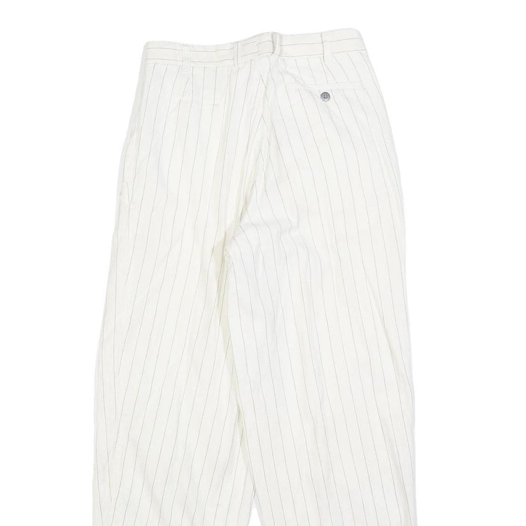 Womens Relaxed Fit White Pinstripe Trousers W26 L30 Classic Straight Zip Closure