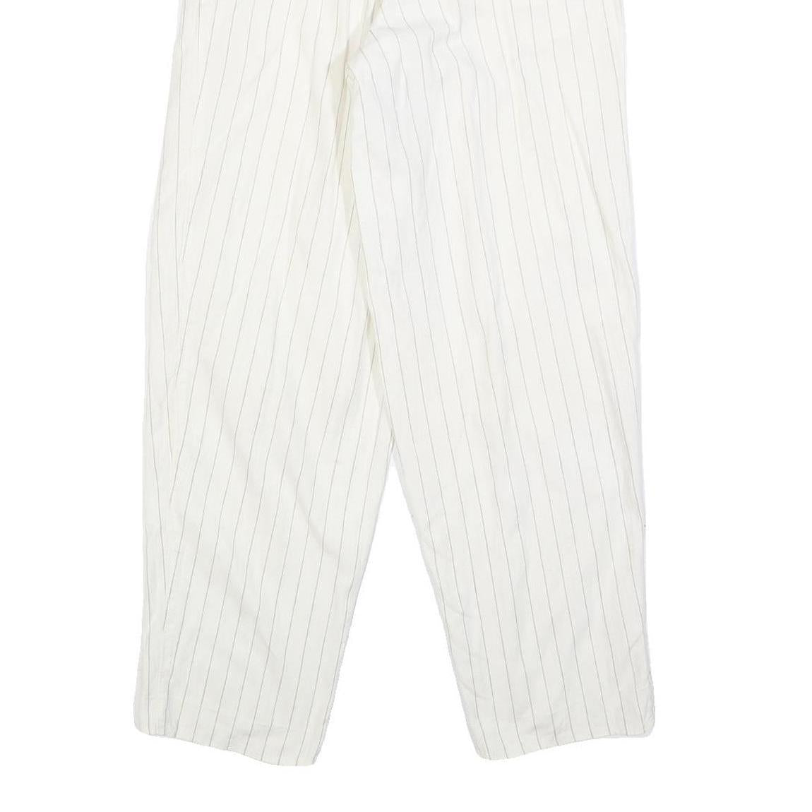 Womens Relaxed Fit White Pinstripe Trousers W26 L30 Classic Straight Zip Closure