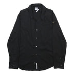 REPLAY Mens Black Plain Shirt M Cotton Blend Long Sleeve Button Closure