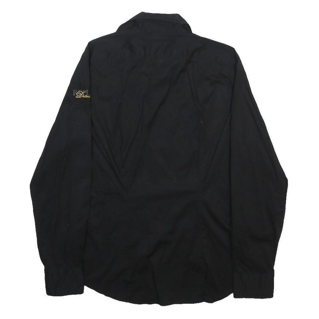 REPLAY Mens Black Plain Shirt M Cotton Blend Long Sleeve Button Closure