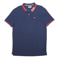TOMMY JEANS Mens Blue & Red Polo Shirt XL Cotton Blend Short Sleeve Collar Logo
