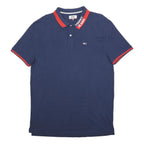 TOMMY JEANS Mens Blue & Red Polo Shirt XL Cotton Blend Short Sleeve Collar Logo