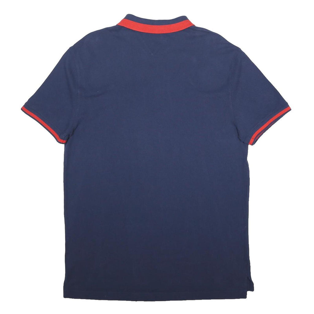TOMMY JEANS Mens Blue & Red Polo Shirt XL Cotton Blend Short Sleeve Collar Logo