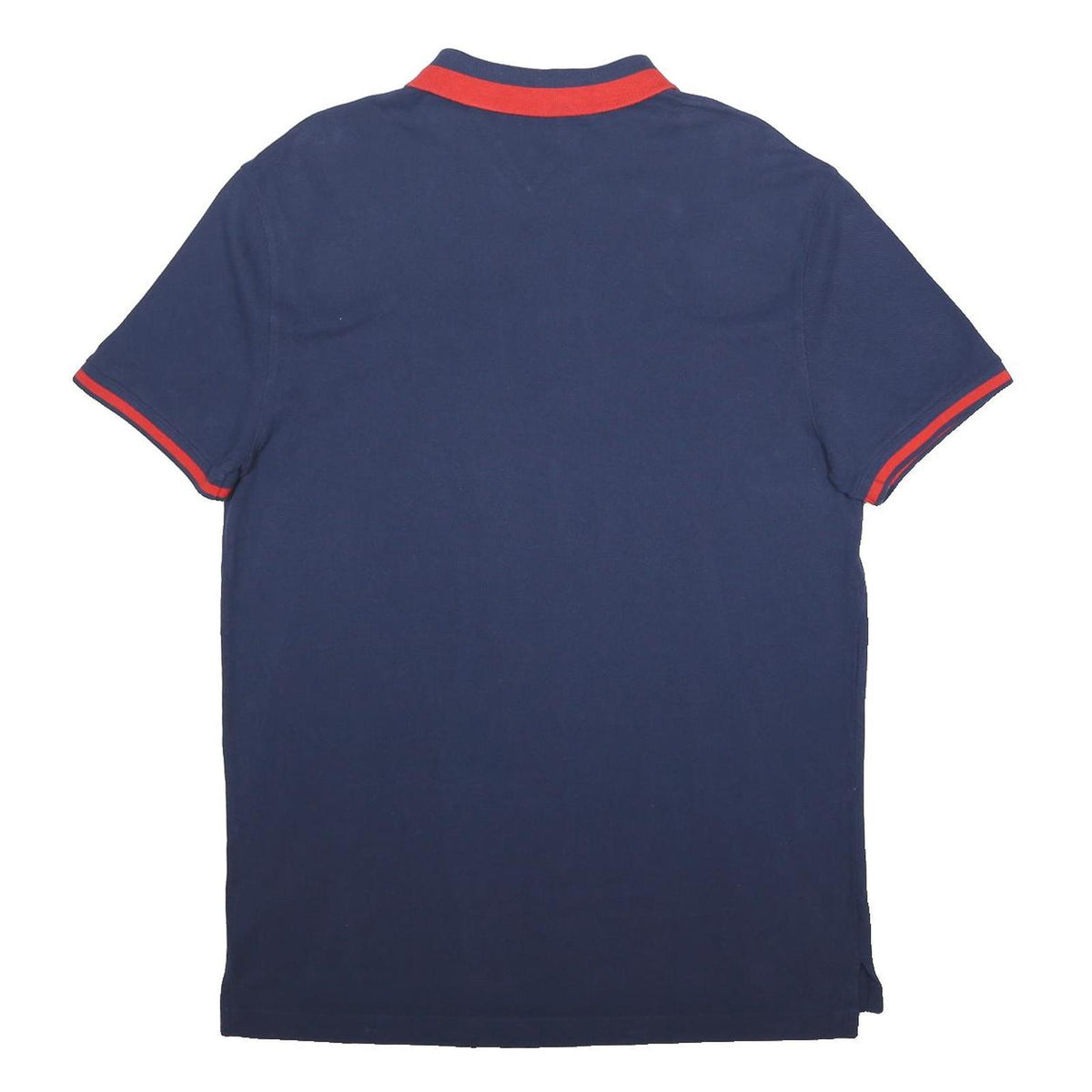 TOMMY JEANS Mens Blue & Red Polo Shirt XL Cotton Blend Short Sleeve Collar Logo
