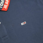 TOMMY JEANS Mens Blue & Red Polo Shirt XL Cotton Blend Short Sleeve Collar Logo