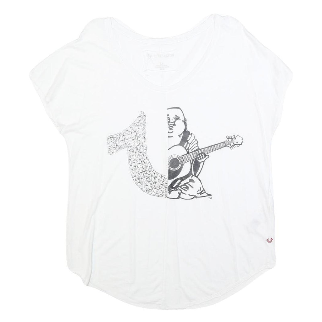 TRUE RELIGION Womens White Graphic T-Shirt M Short Sleeve Scoop Neck Cotton