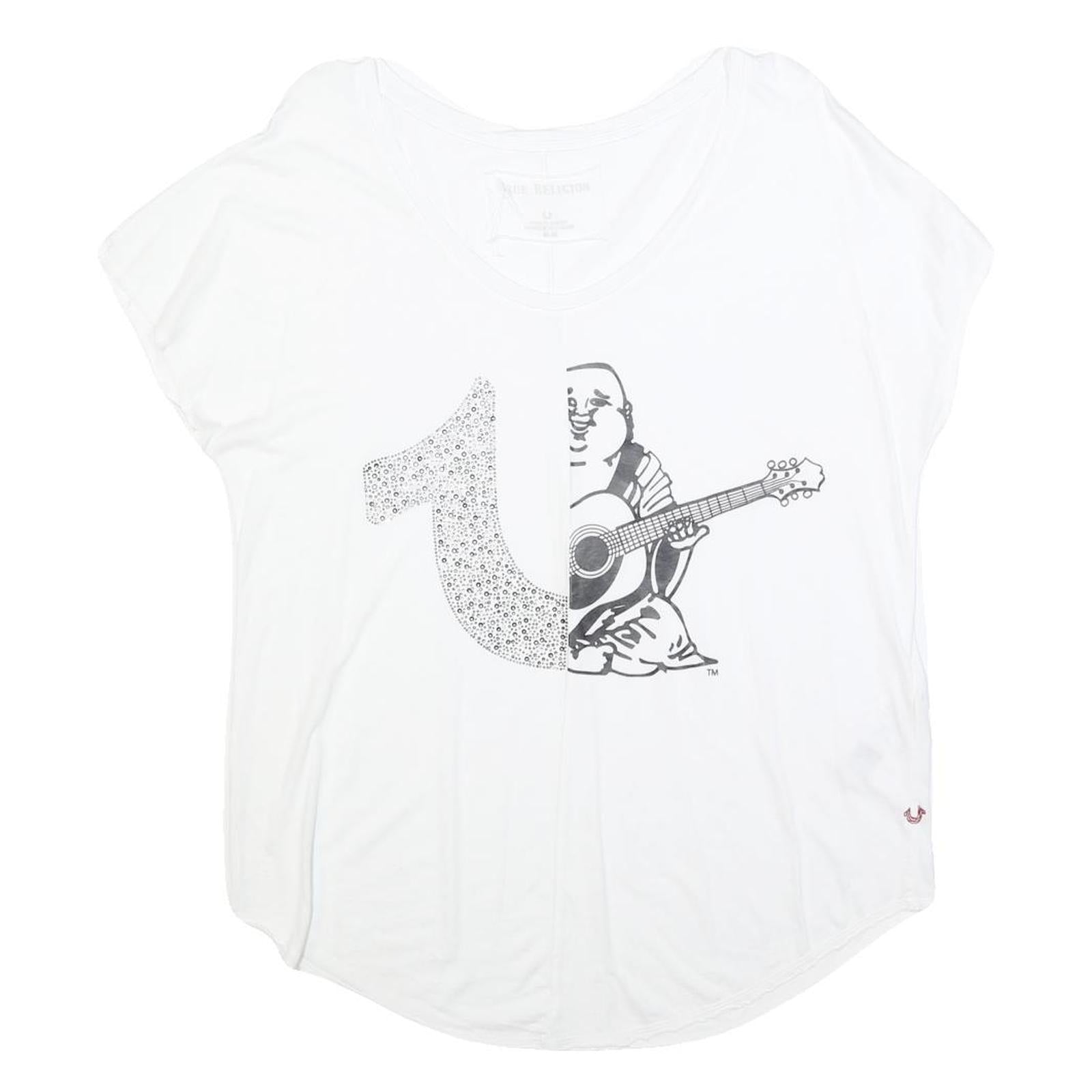 TRUE RELIGION Womens White Graphic T-Shirt M Short Sleeve Scoop Neck Cotton