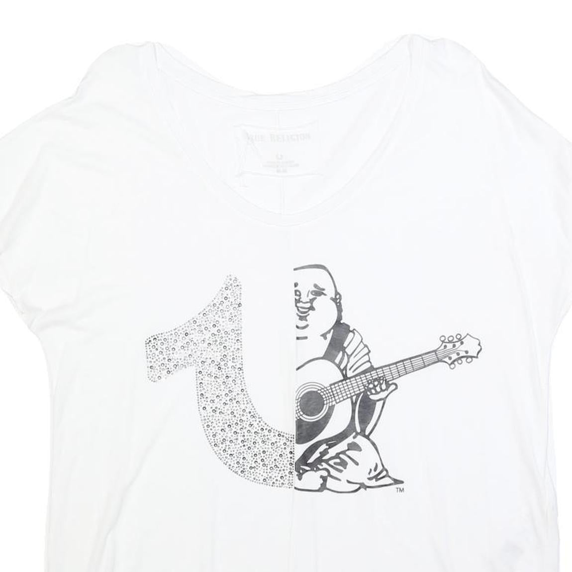 TRUE RELIGION Womens White Graphic T-Shirt M Short Sleeve Scoop Neck Cotton