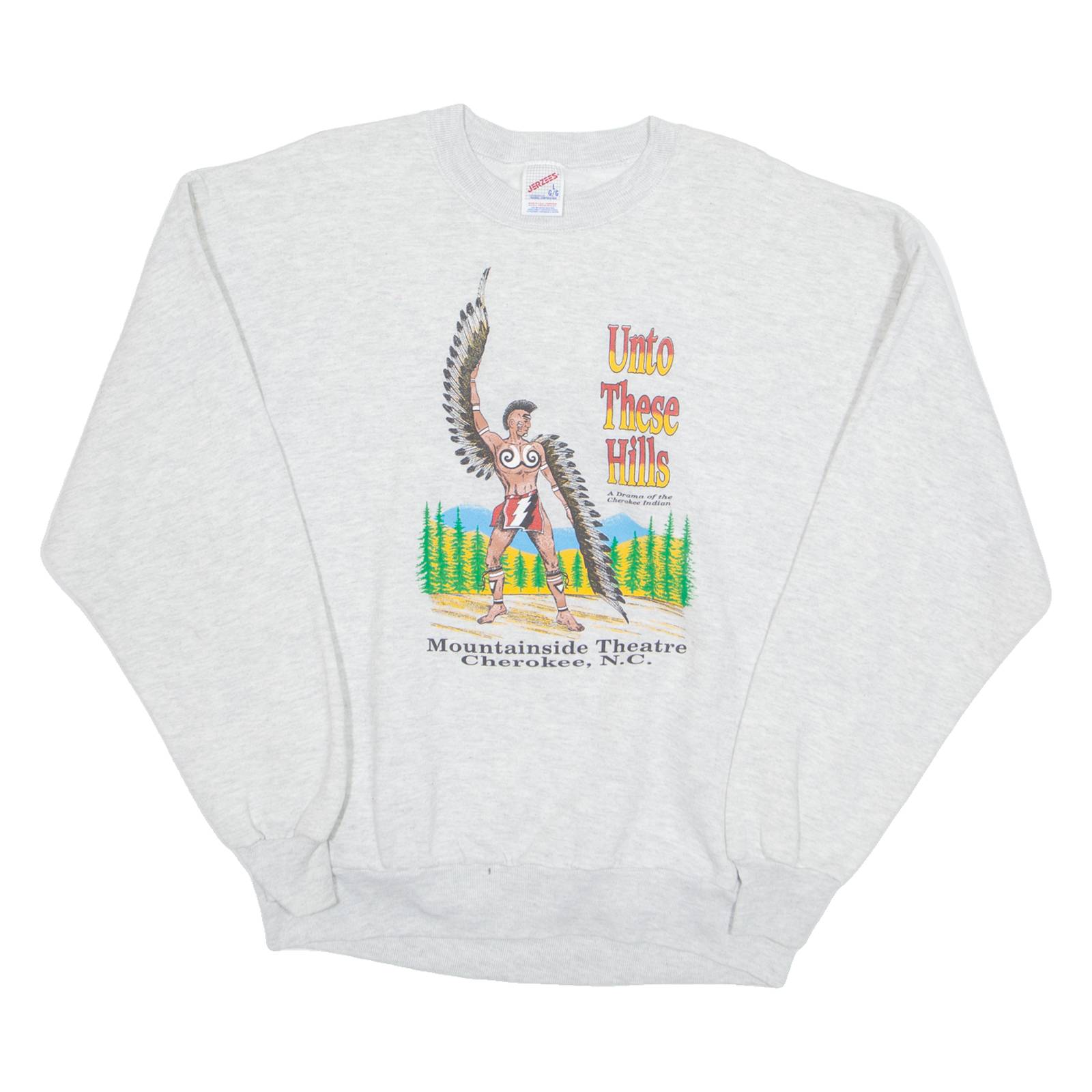 JERZEES Native Mountainside Theatre Cherokee NC Mens Sweatshirt Grey USA L