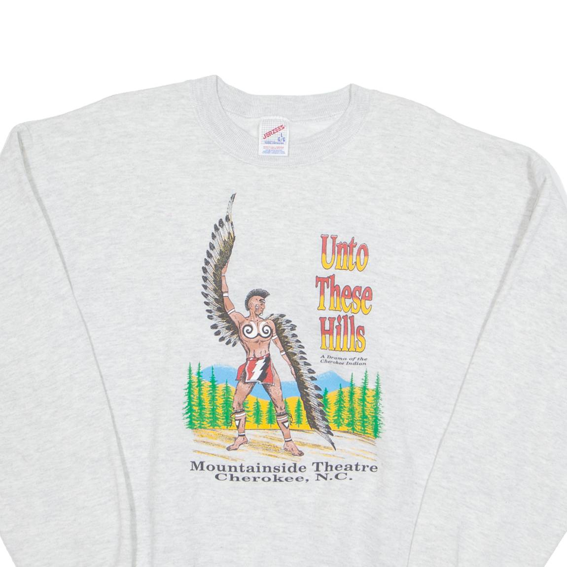 JERZEES Native Mountainside Theatre Cherokee NC Mens Sweatshirt Grey USA L