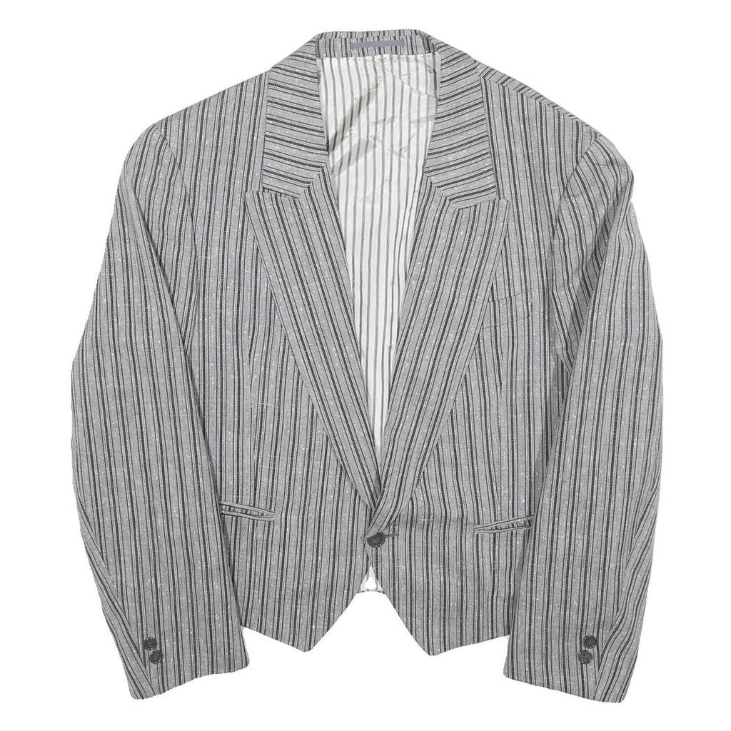 CELLINI Mens Grey & Black Striped Wool Blend Jacket M Woven Button Closure