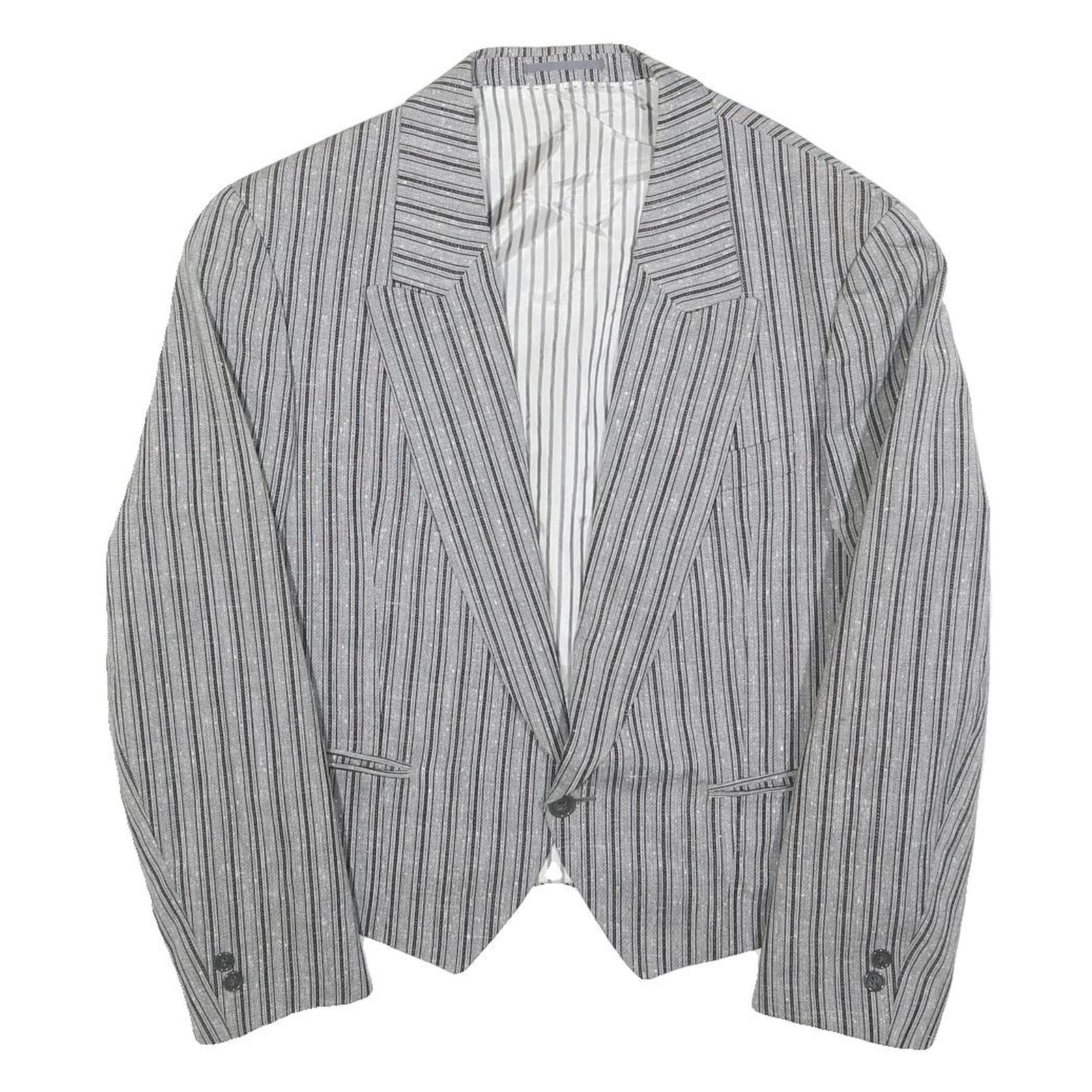 CELLINI Mens Grey & Black Striped Wool Blend Jacket M Woven Button Closure