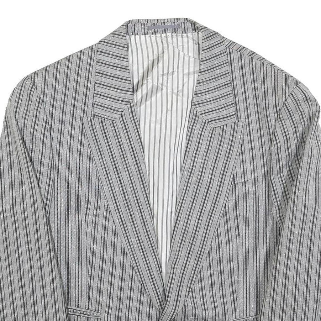 CELLINI Mens Grey & Black Striped Wool Blend Jacket M Woven Button Closure
