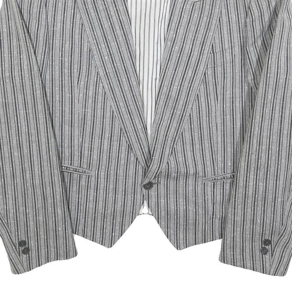 CELLINI Mens Grey & Black Striped Wool Blend Jacket M Woven Button Closure