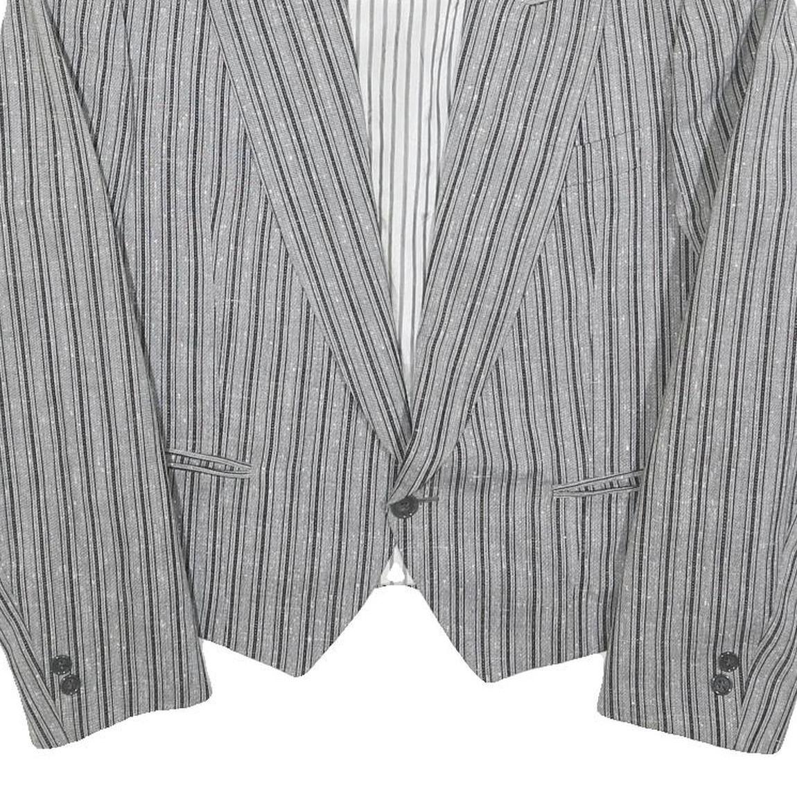 CELLINI Mens Grey & Black Striped Wool Blend Jacket M Woven Button Closure