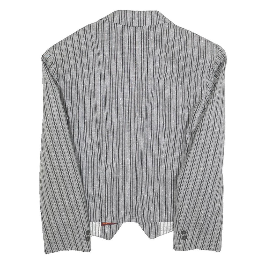 CELLINI Mens Grey & Black Striped Wool Blend Jacket M Woven Button Closure