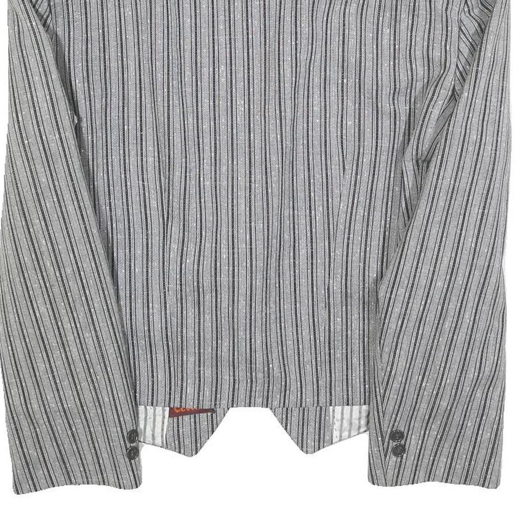 CELLINI Mens Grey & Black Striped Wool Blend Jacket M Woven Button Closure