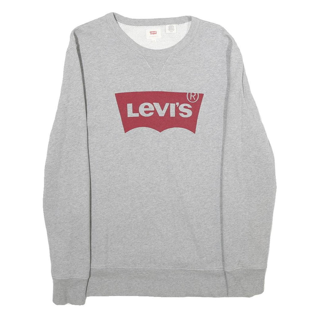 LEVI'S Mens Grey Sweatshirt Crew Neck S Cotton Blend Logo Print Casual Pullover