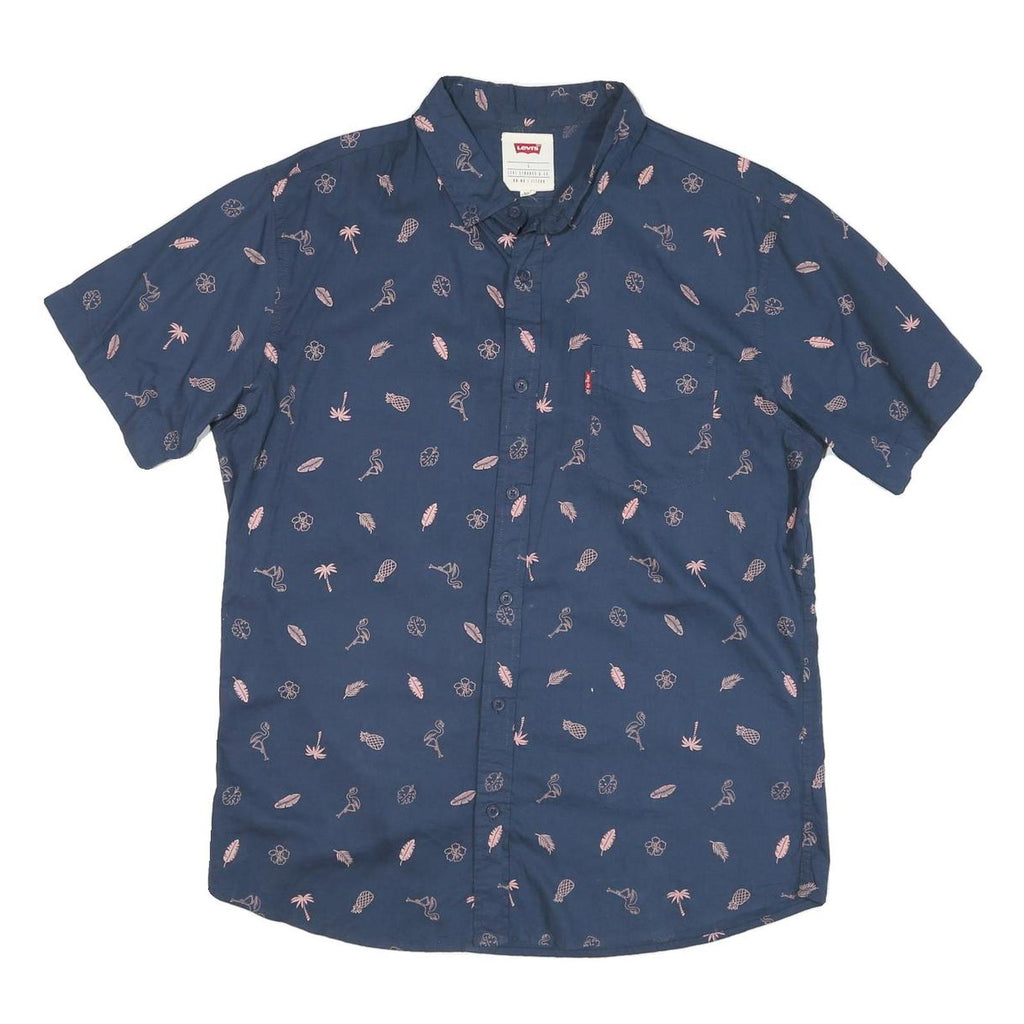 LEVI'S Mens Blue Shirt L Cotton Blend Printed Casual Short Sleeve
