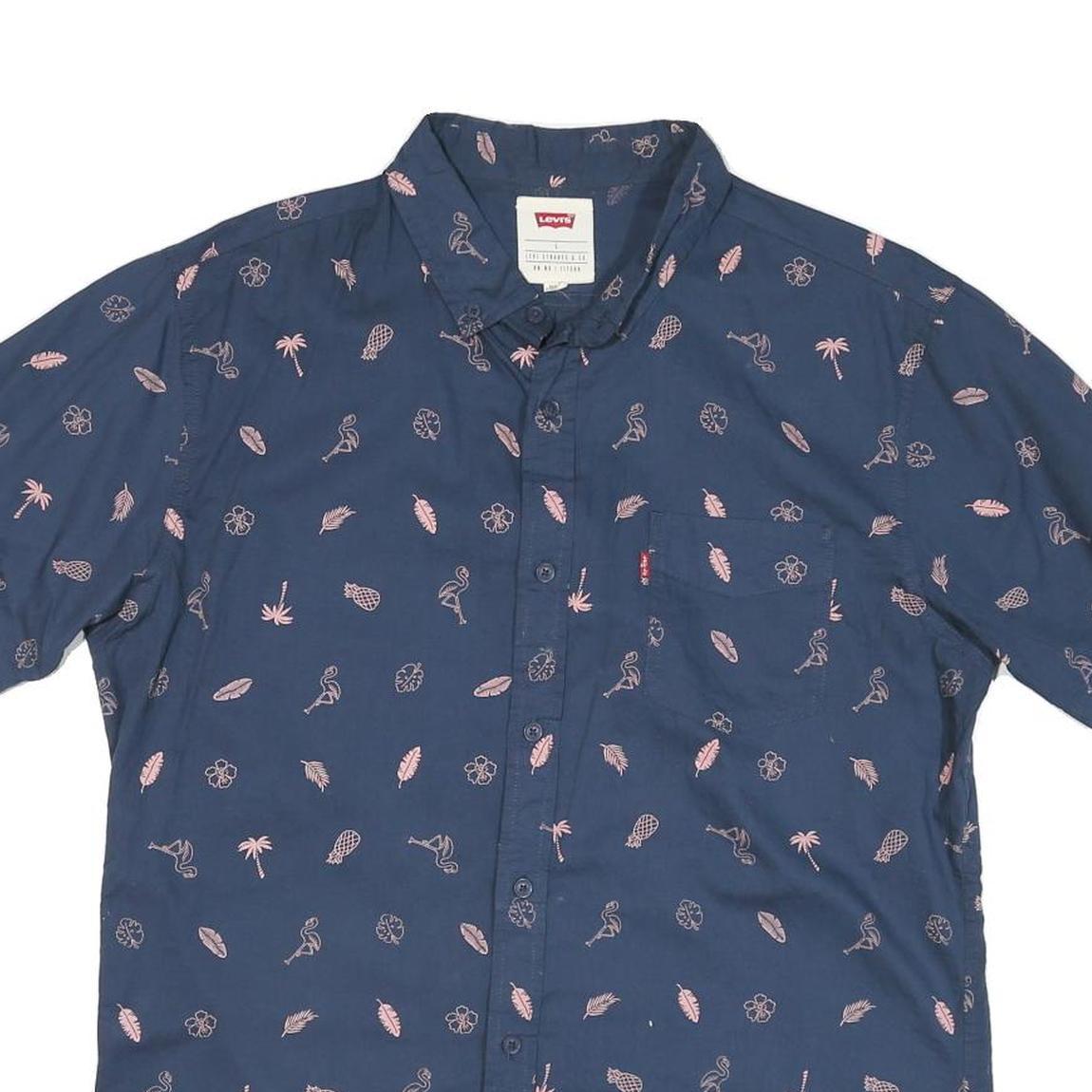 LEVI'S Mens Blue Shirt L Cotton Blend Printed Casual Short Sleeve