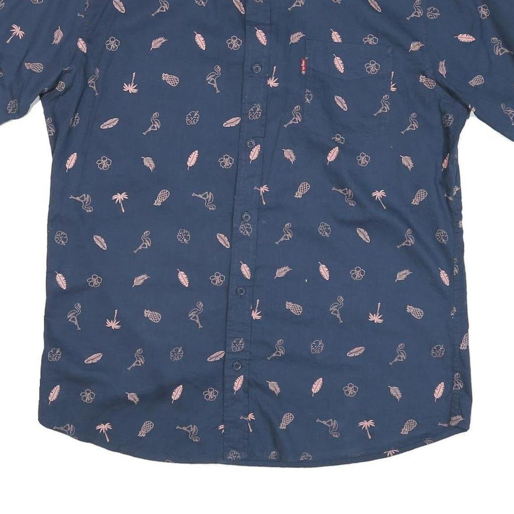 LEVI'S Mens Blue Shirt L Cotton Blend Printed Casual Short Sleeve