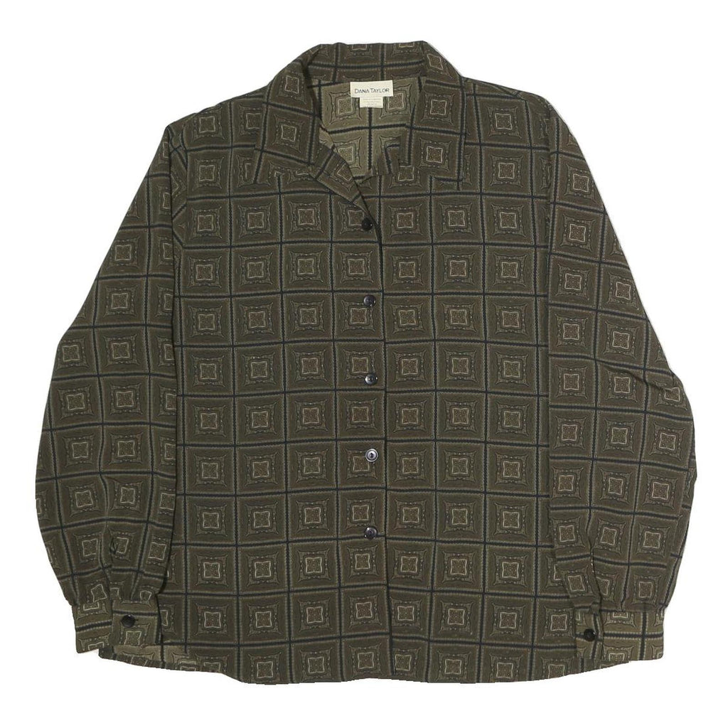 DANA TAYLOR Womens Green Printed Shirt Long Sleeve Collared M Polyester Top