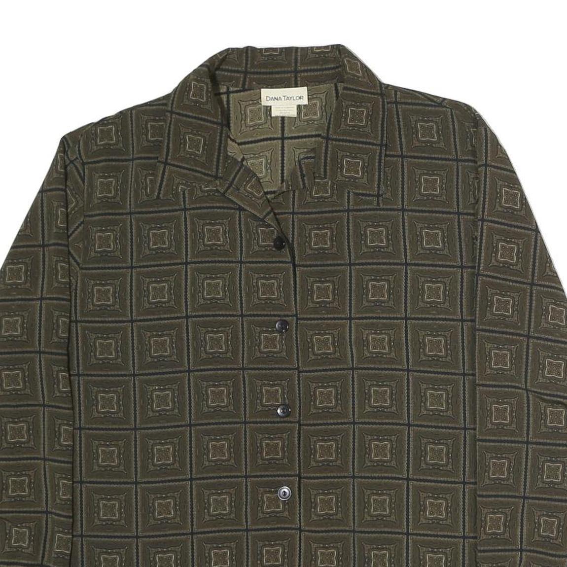 DANA TAYLOR Womens Green Printed Shirt Long Sleeve Collared M Polyester Top