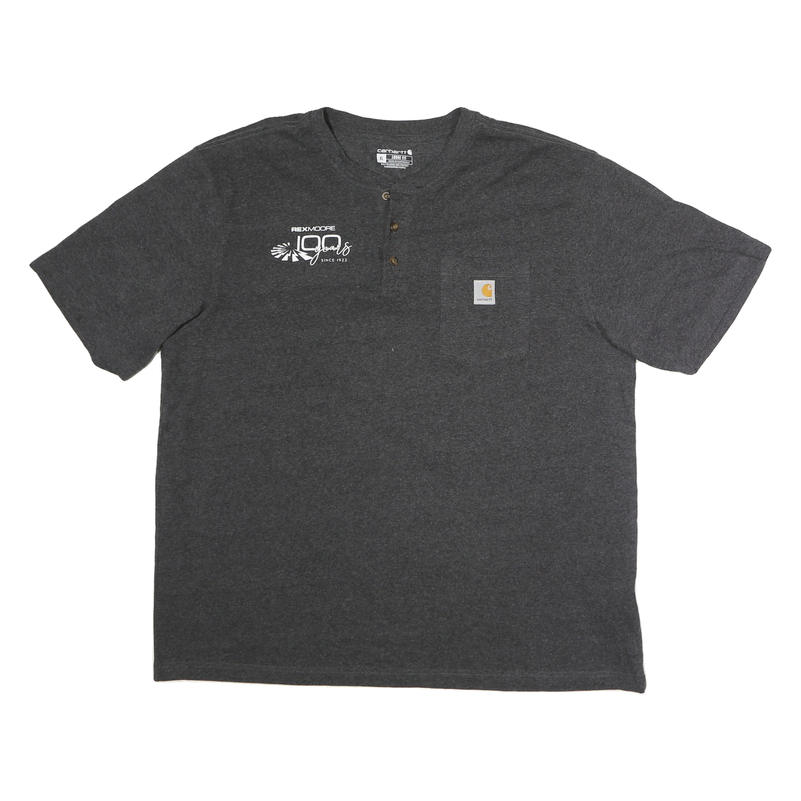 CARHARTT Mens Grey Henley T-Shirt XL Crew Neck Cotton Logo Pocket Casual