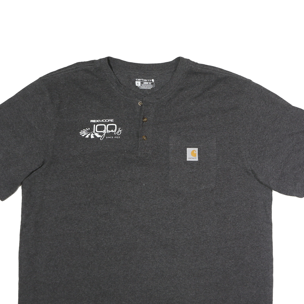 CARHARTT Mens Grey Henley T-Shirt XL Crew Neck Cotton Logo Pocket Casual