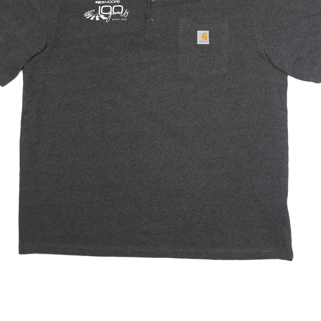 CARHARTT Mens Grey Henley T-Shirt XL Crew Neck Cotton Logo Pocket Casual