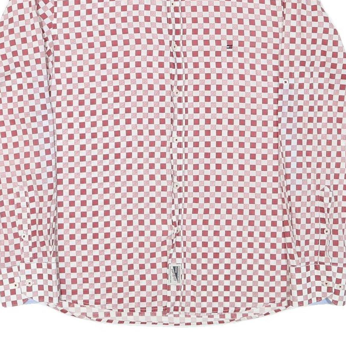 TOMMY HILFIGER Mens Red & White Check Shirt M Cotton Blend Button Long Sleeve