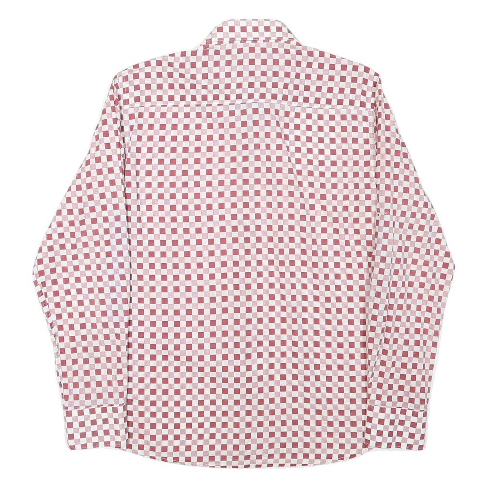 TOMMY HILFIGER Mens Red & White Check Shirt M Cotton Blend Button Long Sleeve