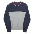 TOMMY HILFIGER Mens Navy & Grey Colourblock Plain Crew Neck Basic Knit Jumper L