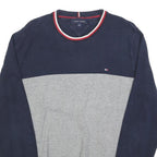 TOMMY HILFIGER Mens Navy & Grey Colourblock Plain Crew Neck Basic Knit Jumper L