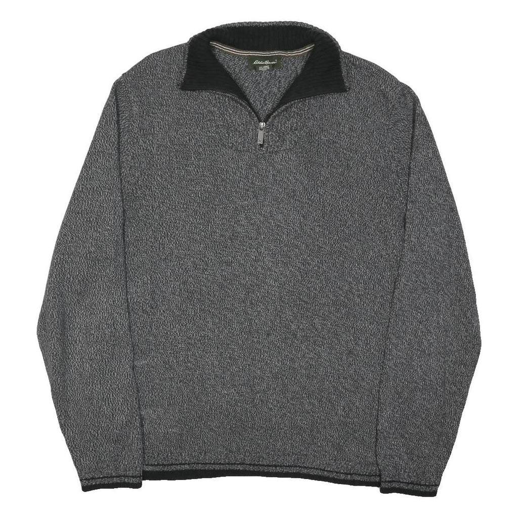 EDDIE BAUER Mens Grey Black Patterned Pullover Jumper Crew Neck Cotton Blend L