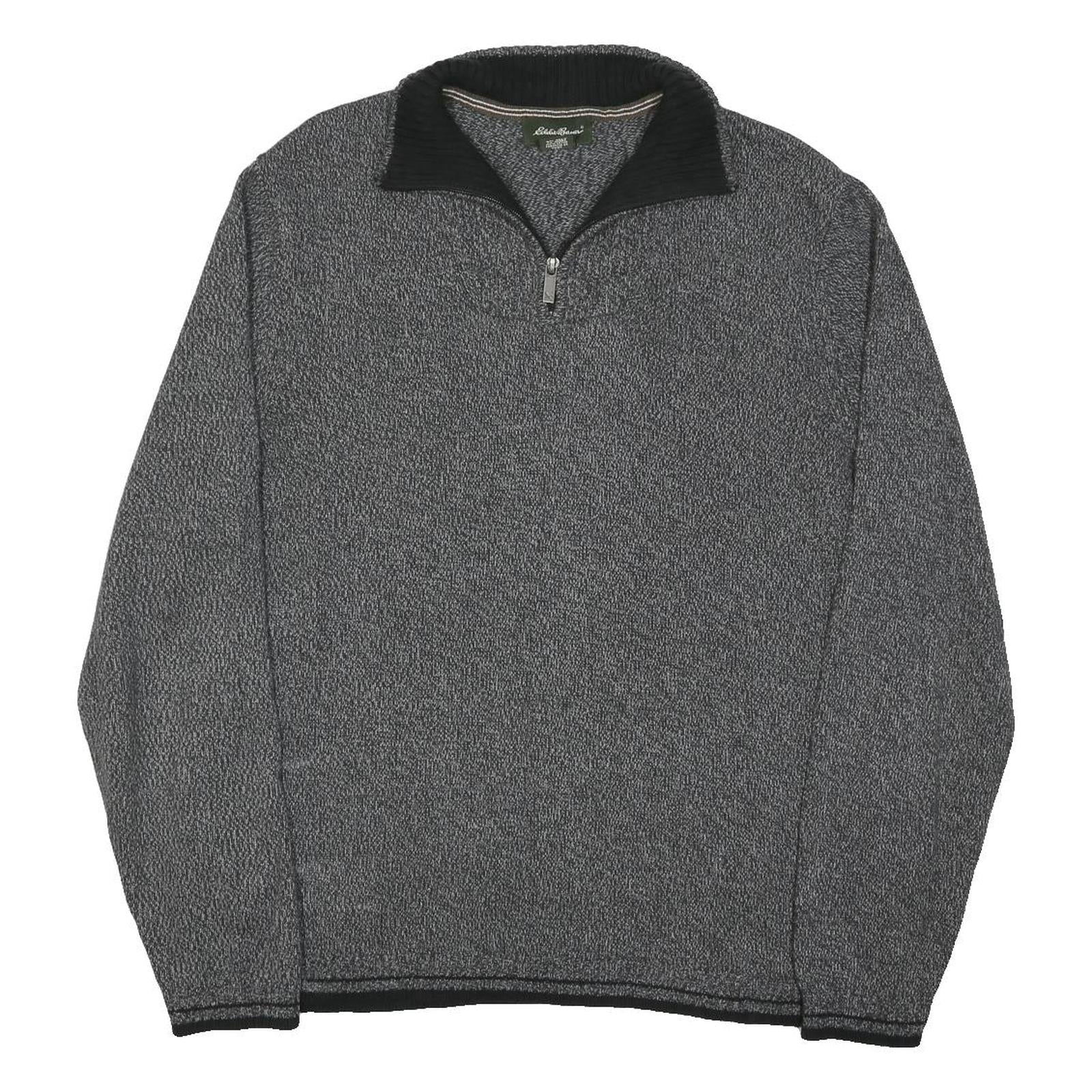 EDDIE BAUER Mens Grey Black Patterned Pullover Jumper Crew Neck Cotton Blend L