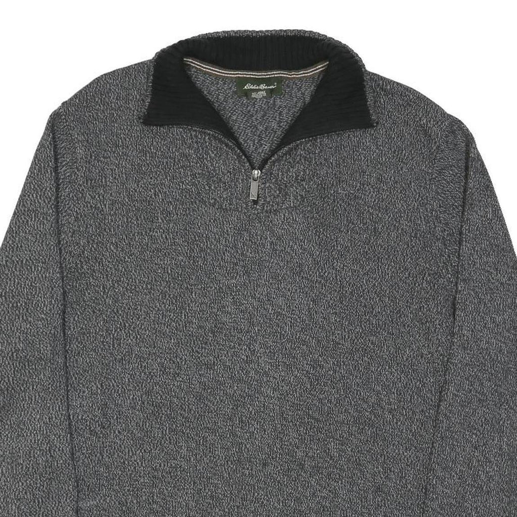 EDDIE BAUER Mens Grey Black Patterned Pullover Jumper Crew Neck Cotton Blend L