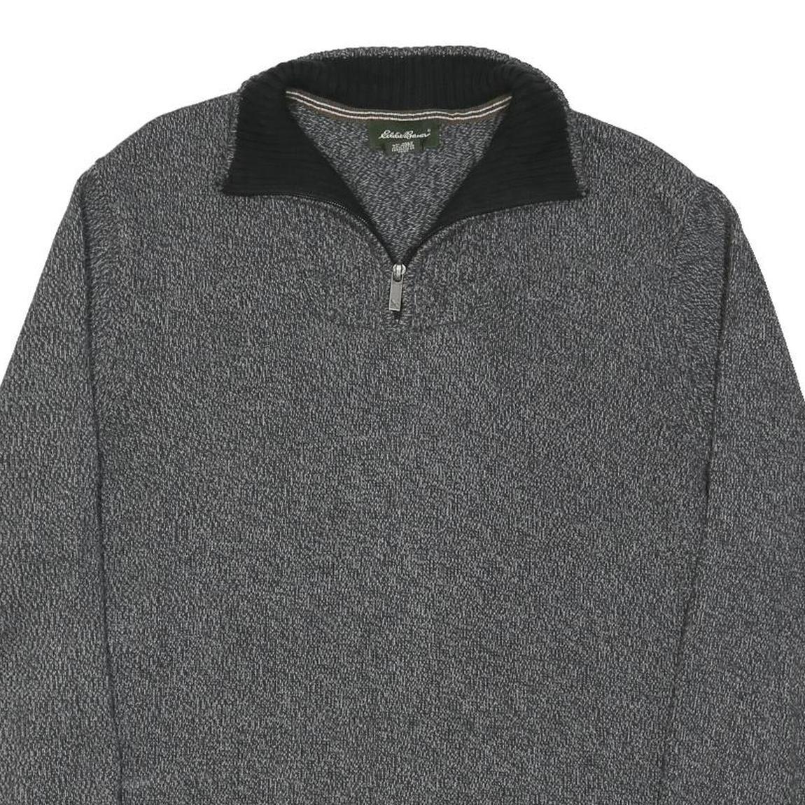 EDDIE BAUER Mens Grey Black Patterned Pullover Jumper Crew Neck Cotton Blend L