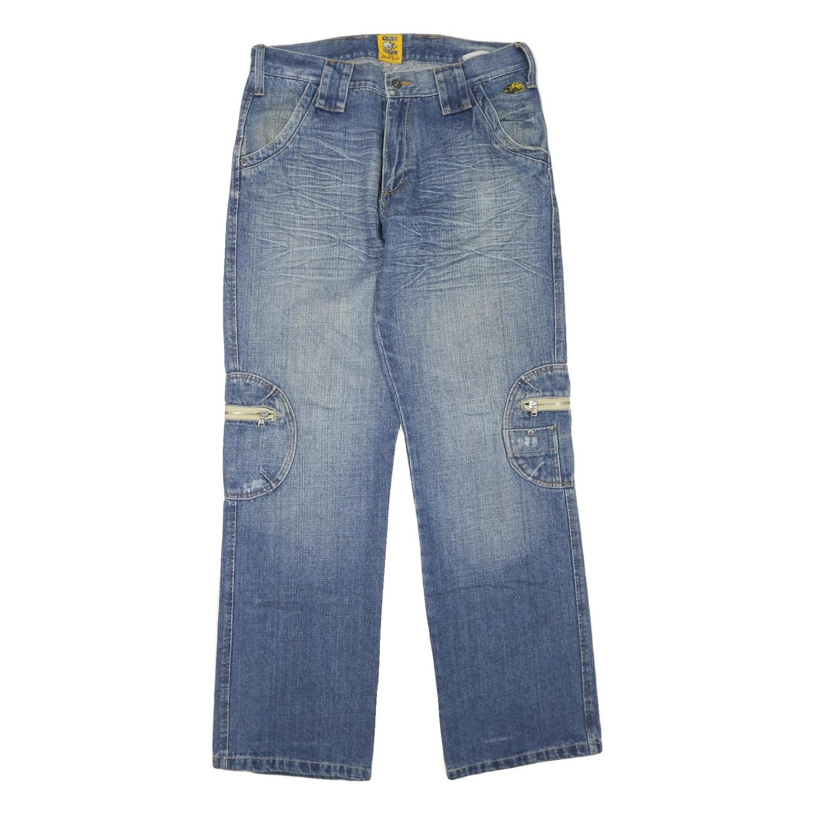 YRB NYC Mens Jeans Blue Regular Straight Denim Medium W36 L35 Utility Pockets