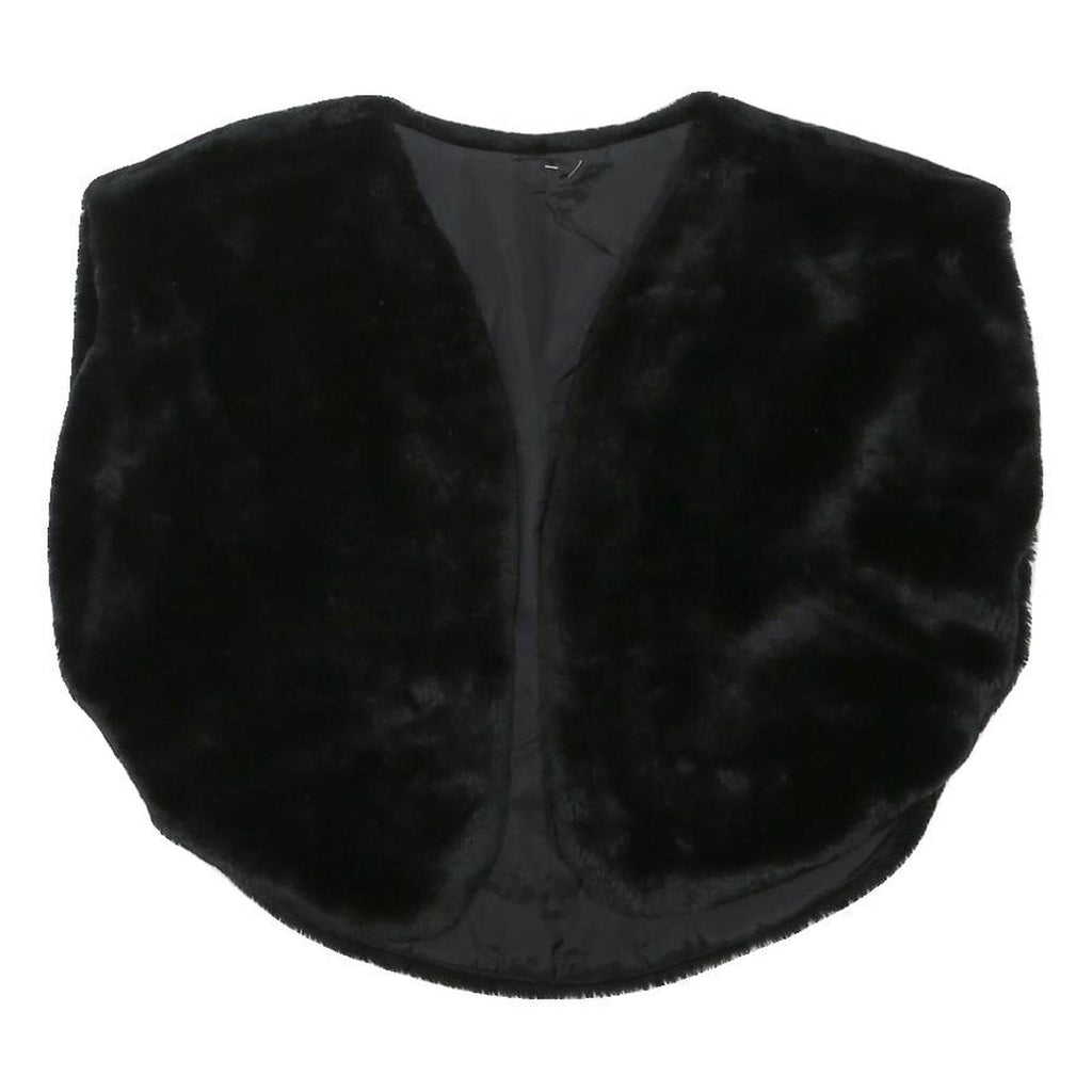 Womens Black Faux Fur Jacket S Polyester Blend Sleeveless Plain Soft Warm