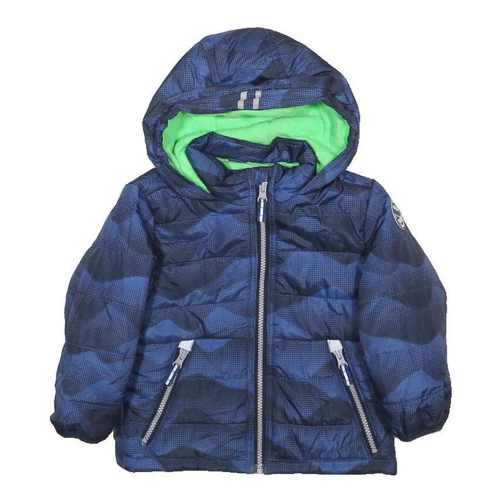 OSH KOSH Boys Blue Printed Jacket 2Y Polyester Hooded Zip Up Warm Outerwear