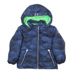 OSH KOSH Boys Blue Printed Jacket 2Y Polyester Hooded Zip Up Warm Outerwear